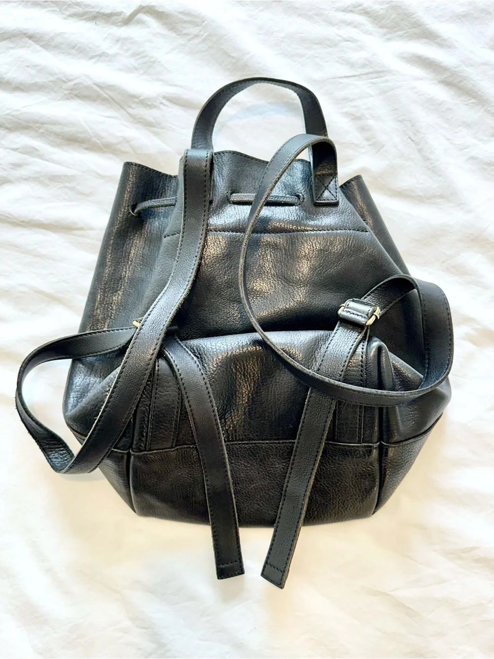 Madewell Black Leather Drawstring Backpack